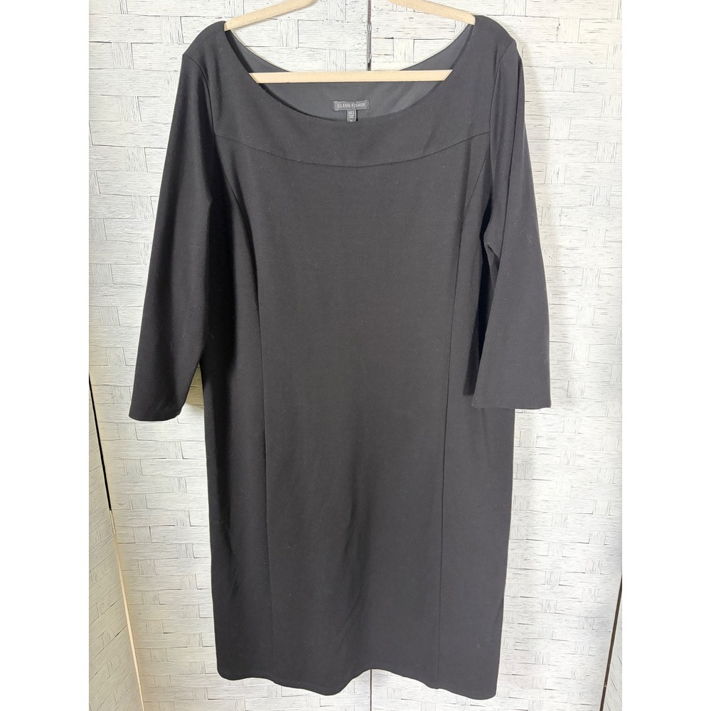 Eileen Fisher Womens Dress Shift Black Italian Fabric Bateau Neck R9VS-1